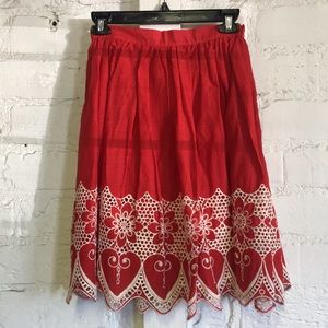 Retro Red & Ivory Eyelet Skirt
